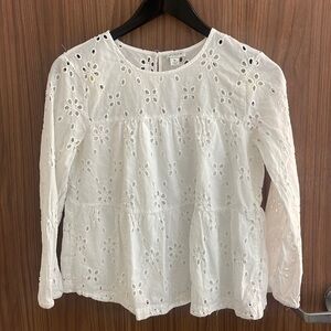 J.Crew White Eyelet Tiered Blouse size Small